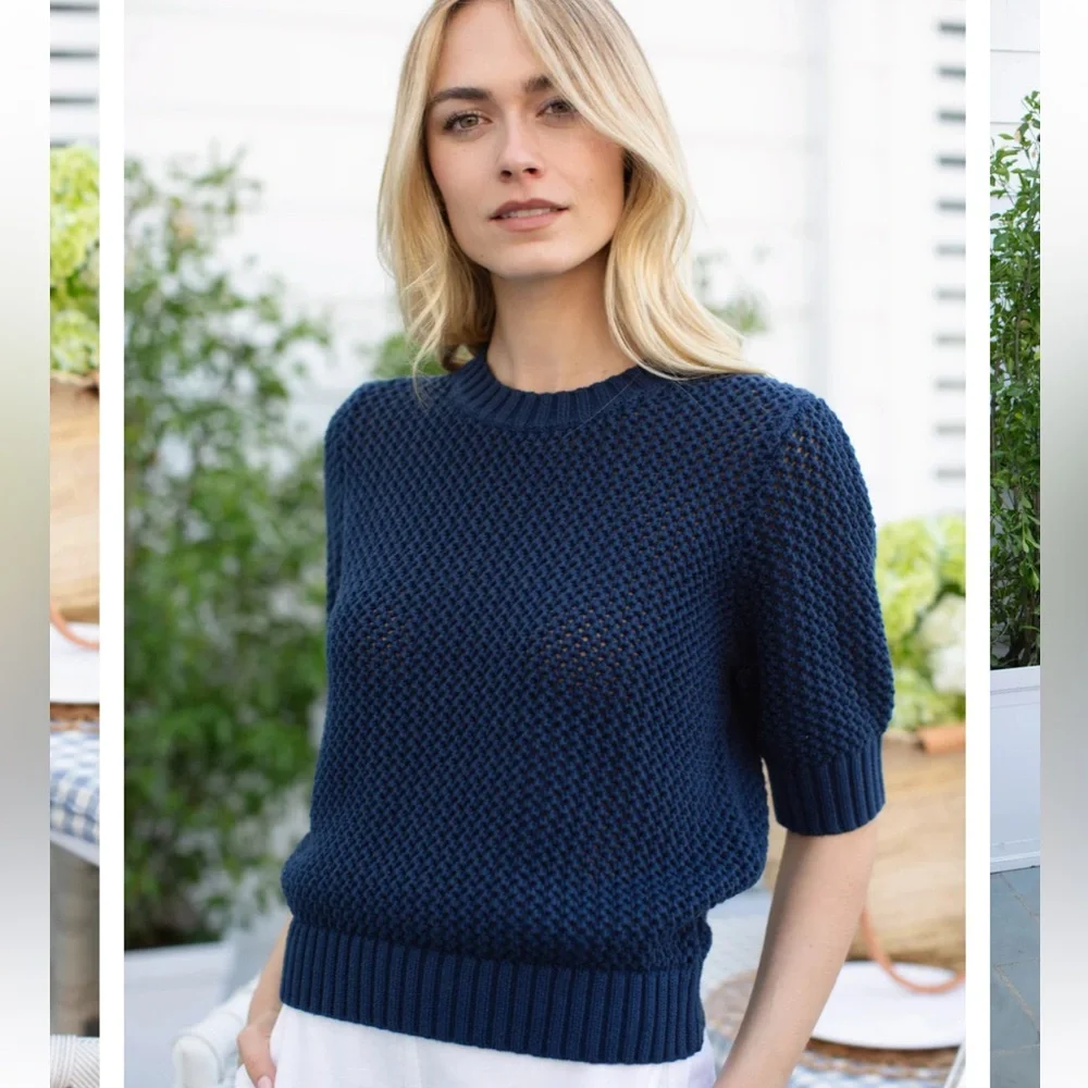 Marea SARA SHORT SLEEVE SWEATER - NAVY - Picture 1 of 6